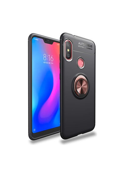 Redmi Note 6 Pro Kılıf Metal Stant Olabilen Yüzüklü Flexring Premium Silikon Kılıf