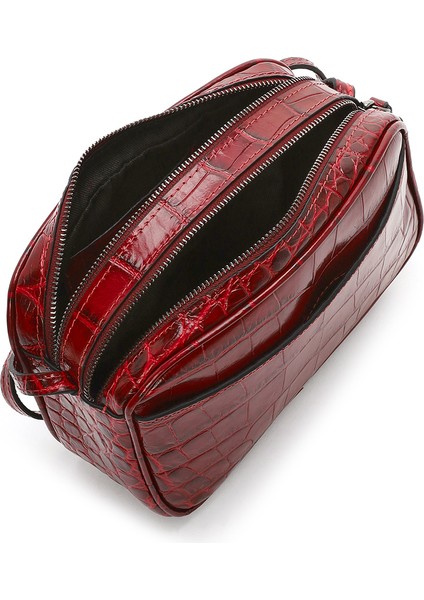 Kadın Bordo Baskılı Mini Deri Çapraz Çanta 24WBD2306E3