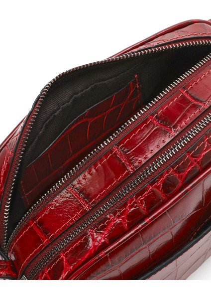 Kadın Bordo Baskılı Mini Deri Çapraz Çanta 24WBD2306E3