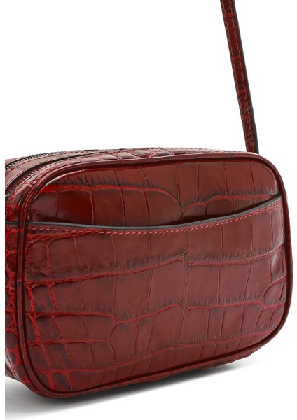 Kadın Bordo Baskılı Mini Deri Çapraz Çanta 24WBD2306E3