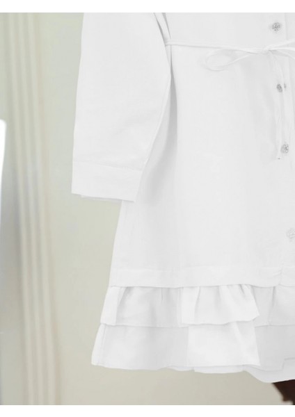 Etek Ucu Katlı Fırfırlı Düğmeli Poplin Gömlek Tunik -Beyaz fiyatları