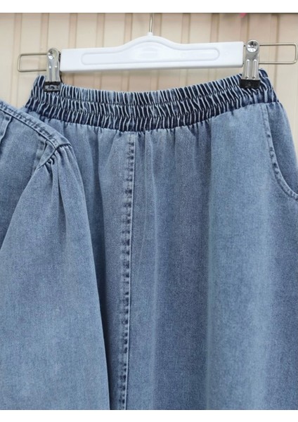 Etek Ucu Volanlı Düğmeli Ceketli Kot Takım -Buz Mavi fiyatları