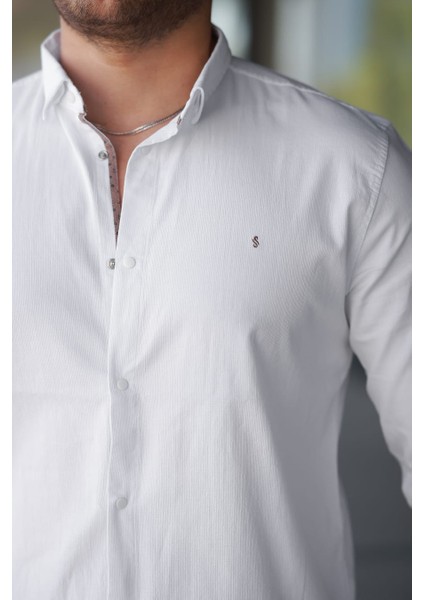 Slim Fit Uzun Kol Erkek Beyaz Gömlek modelleri