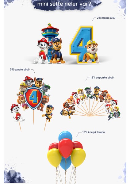 Paw Patrol Doğum Günü Parti Seti - 4 Yaş Doğum Günü Konsepti - Mini fiyatları