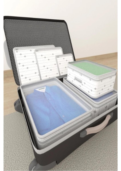 Gri / Beyaz Desenli 6 Lı Bavul Düzenleyici Valiz Organizer Set Seyahat Çantası Bavul Düzenleyici fiyatları