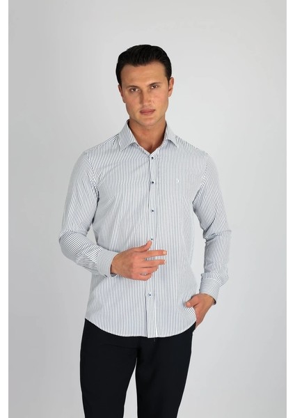 LM1489 C 900 Beyaz Çizgili Erkek Gömlek modelleri