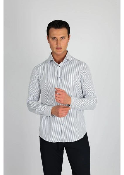 LM1489 C 900 Beyaz Çizgili Erkek Gömlek fırsatları