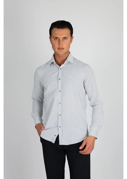 LM1489 C 900 Beyaz Çizgili Erkek Gömlek