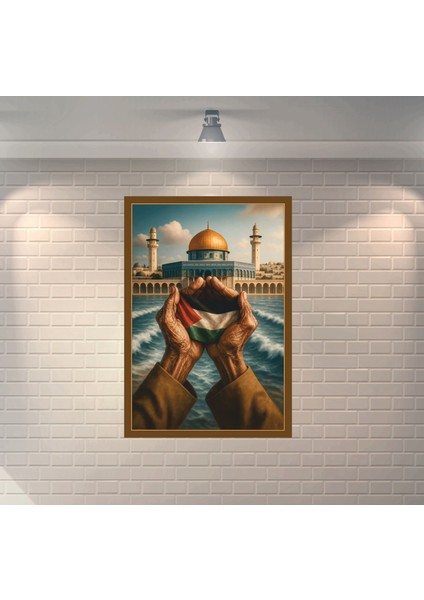 Kudüs Filistin Bayrak Dekoratif Retro Ahşap Poster