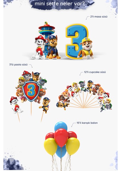 Paw Patrol Doğum Günü Parti Seti - 3 Yaş Doğum Günü Konsepti - Mini fiyatları