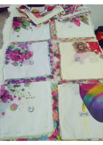 ve Reyhan %100 Pamuk Yazma Üzerine Tamamı El Işi Dört Tarafı Oyalı Yazma, Eşarp, Mevlit Örtüsü 100 x 100CM fırsatları