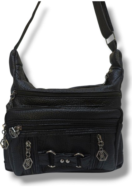 401-25 Yıkama Deri Çok Bölmeli Omuz Askılı Kadın Çanta