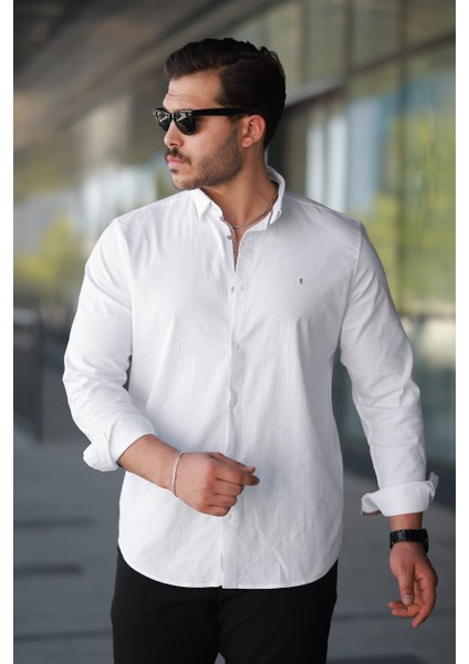 Slim Fit Uzun Kollu Erkek Beyaz Gömlek