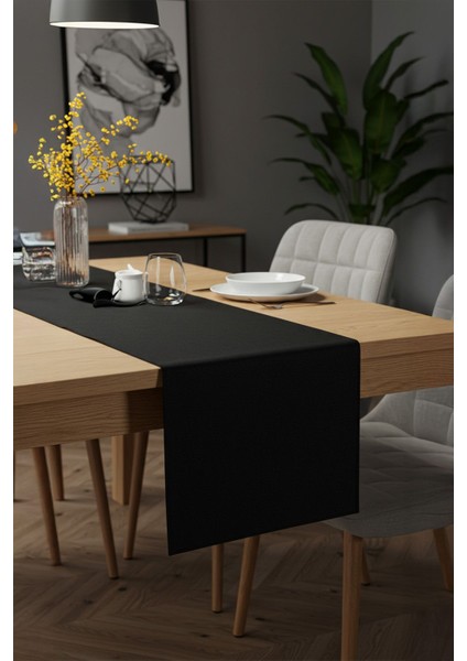 Siyah Şık Masa Runnerı 50X150 cm – Modern ve Zarif Masa Örtüsü