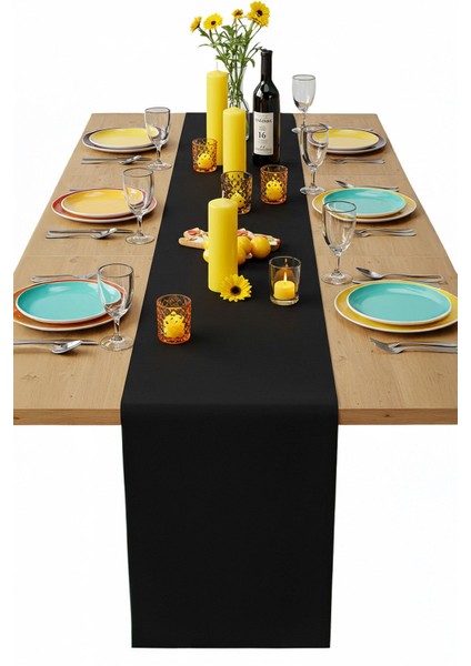 Siyah Şık Masa Runnerı 50X150 cm – Modern ve Zarif Masa Örtüsü modelleri