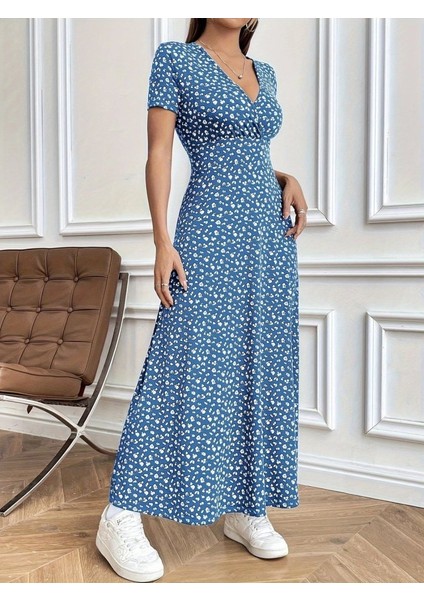 Kadın Kısa Kollu Kruvaze Yakalı Çiçek Desenli Süprem Elbise fiyatları