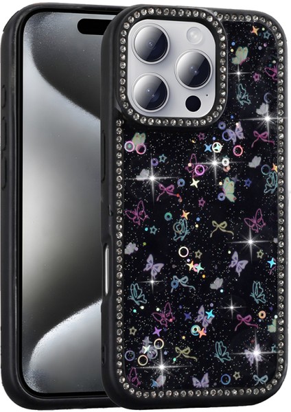 iPhone 16 Pro Kılıf Sim ve Taş Süslemeli Kaplio Premium Silicone Case Cover Kapak