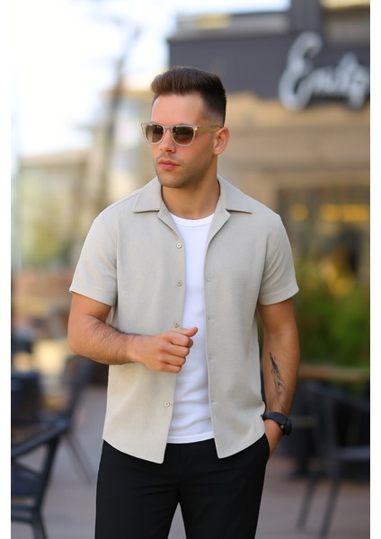 Erkek Kısa Kollu Örme Kumaş Pamuklu Gömlek