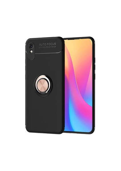 Redmi 9A Kılıf Manyetik (Metal) Yüzüklü ve Stant Olabilen Rewon Premium Silikon Kapak