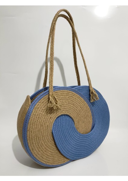 Beach Handmade Kadın Omuz Çantası, Hediyelik El Yapımı Tasarım Mavi Plaj Çantası, Sonsuzluk Totebag Yazlık Çanta modelleri