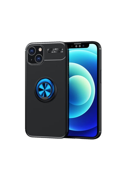 iPhone 14 Plus Kılıf Manyetik (Metal) Yüzüklü ve Stant Olabilen Rewon Premium Silikon Kapak