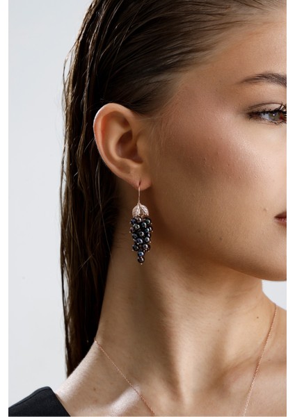 925 Ayar Gümüş Kadın Üzüm Salkımı Doğal İnci Küpe Kolye Yüzük Üçlü Set modelleri