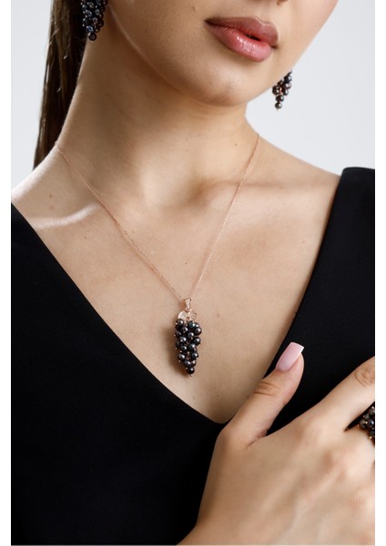 925 Ayar Gümüş Kadın Üzüm Salkımı Doğal İnci Küpe Kolye Yüzük Üçlü Set fırsatları