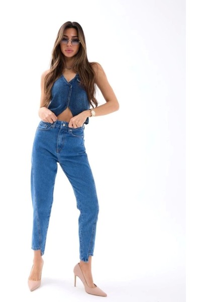 Derin Mavi Yüksek Bel Kot Pantolon modelleri