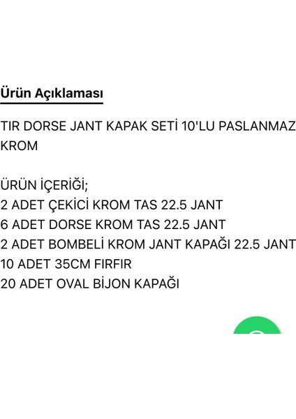22,5 Krom Jant Kapak Seti Tır-Dorse 10 Lu Paslanmaz Krom fırsatları