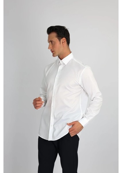 Enzo Ferrettı EF11 R 901 Beyaz Non-Iron Çift Kat Iplik, Regular Fıt,erkek Gömlek