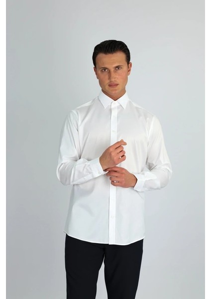 Enzo Ferrettı EF11 R 901 Beyaz Non-Iron Çift Kat Iplik, Regular Fıt,erkek Gömlek modelleri