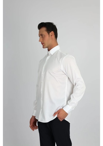 Enzo Ferrettı EF11 R 901 Beyaz Non-Iron Çift Kat Iplik, Regular Fıt,erkek Gömlek