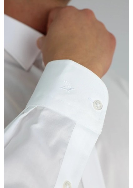 Enzo Ferrettı EF11 R 901 Beyaz Non-Iron Çift Kat Iplik, Regular Fıt,erkek Gömlek