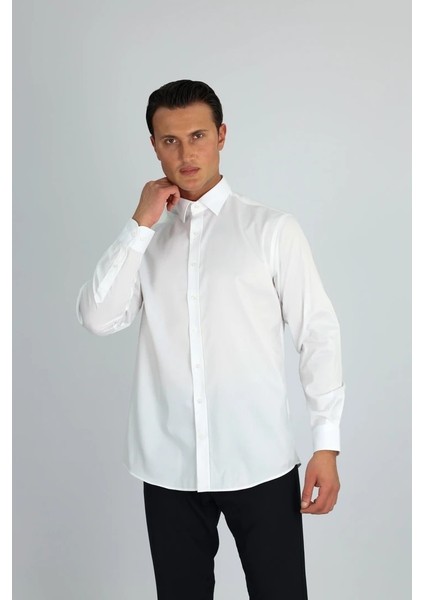 Enzo Ferrettı EF11 R 901 Beyaz Non-Iron Çift Kat Iplik, Regular Fıt,erkek Gömlek