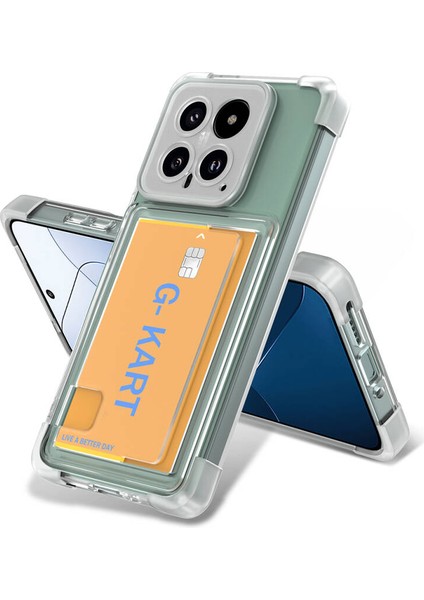 Xiaomi Mi 14 Kılıf Kart Bölmeli ve Köşe Korumalı Şeffaf Lumora Premium Silikon Kapak