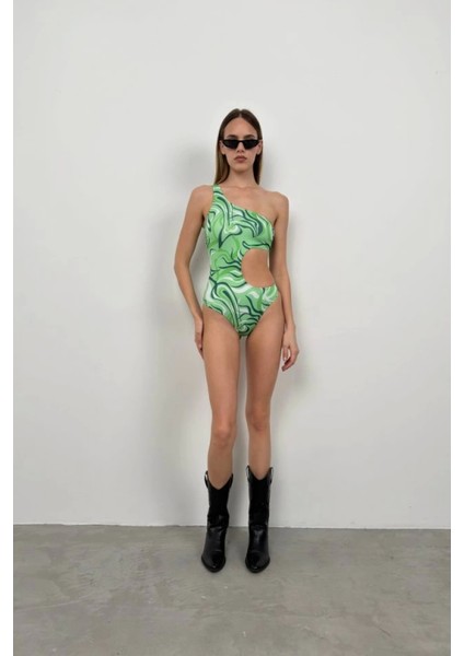 Tek Omuz Desenli Yüksek Bel Mayo modelleri