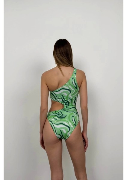 Tek Omuz Desenli Yüksek Bel Mayo fırsatları