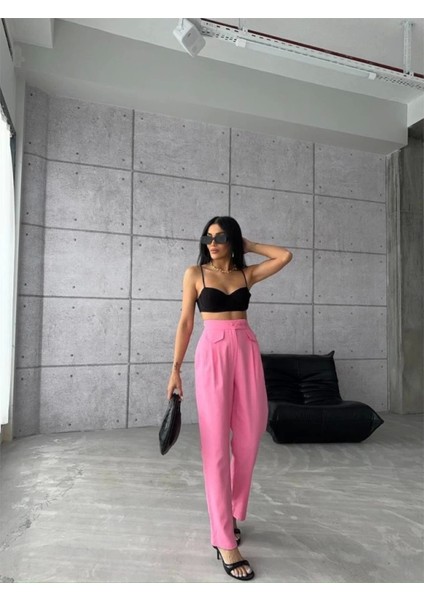 Pembe Pantolon Kapalı Cep 3 Düğme Detaylı fırsatları