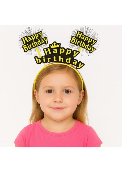 Sarı Renk Işıltılı Yazılı Doğum Günü Parti Tacı