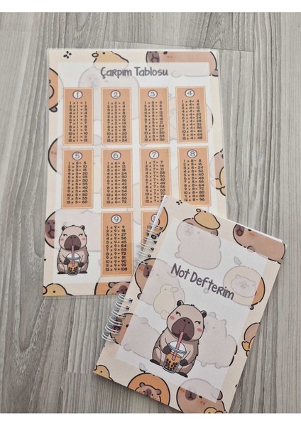 Capy Temalı Pembe Pvc Çarpım Tablosu ve A5 Not Defteri