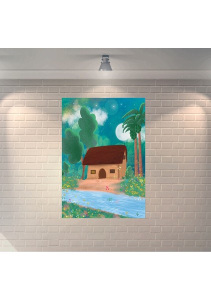 Kulübe Orman Dekoratif Retro Ahşap Poster