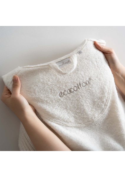 Ecosoft Yeni Erkek Bornoz %100 Organik Pamuk Armürlü Krem