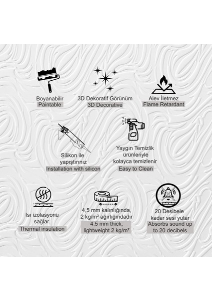 3D Duvar Paneli Boyanabilir Dekota 60X120 cm / Dalga Desenli 7'li Paket-5 M² fiyatları