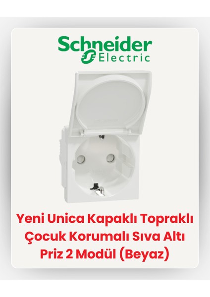 Electric Yeni Unica Kapaklı Topraklı Çocuk Korumalı Sıva Altı Priz 2 Modül (Beyaz) NU303718TA