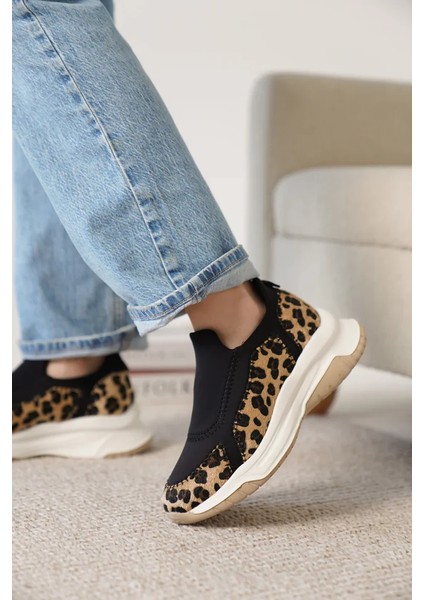 Kendy Premium Leopar Streç Detaylı Kadın Sneaker