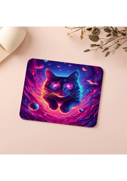 Neon Renkli Kozmik Kedi Mouse Pad - 19X23 cm 2 mm Dikdörtgen Ithal Baskılı Mouse Pad indirimleri