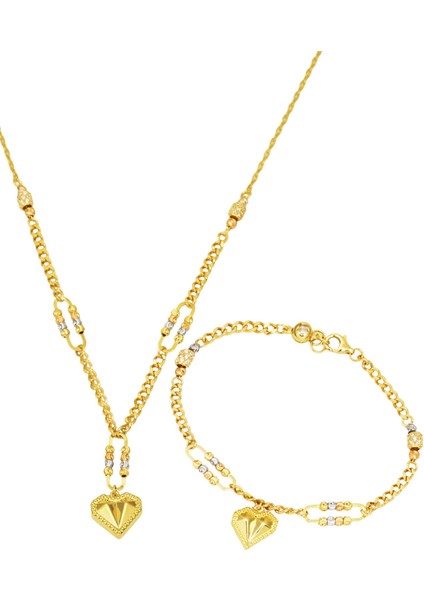 Kalp Zinciri 14 Ayar Altın Takı Seti