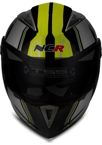 Çene Açılır Sarı Grafik Kask Siyah Vizörlü Ece Belgeli