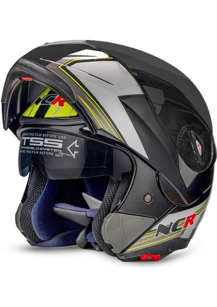 Çene Açılır Sarı Grafik Kask Siyah Vizörlü Ece Belgeli fiyatları