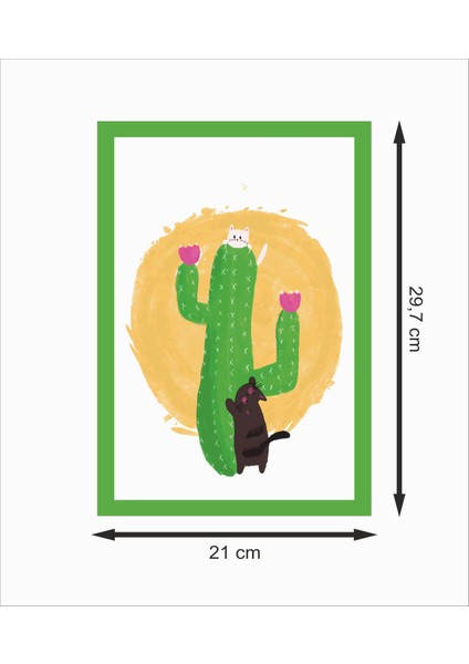 Kaktüs Yeşil Kedi Dekoratif Ahşap Poster fiyatları